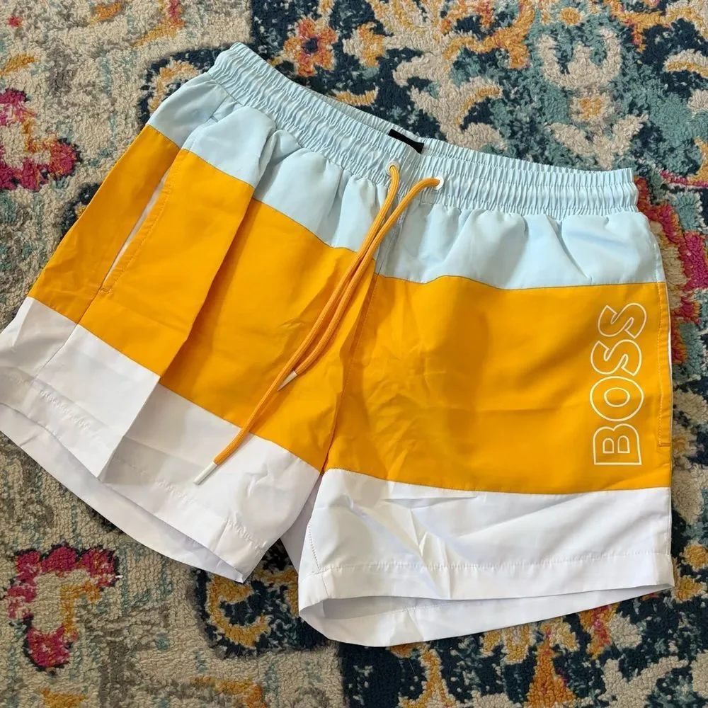NEW HUGO BOSS men's coco swim shorts in open yellow Small